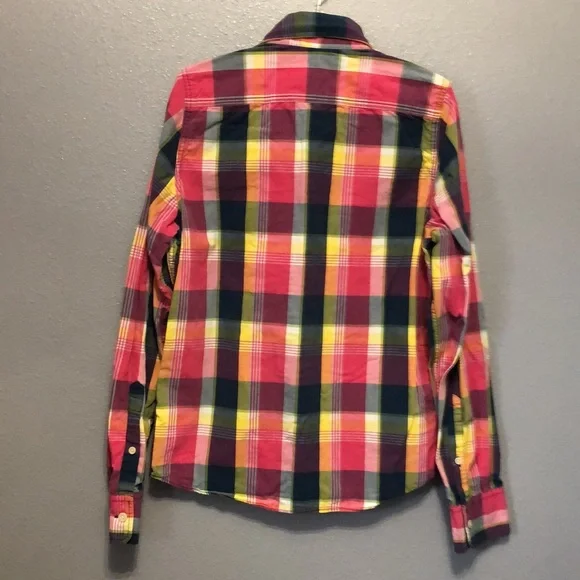 Hollister shirt Men's Large L 100% Cotton plaid long sleeve pink blue green EUC - Picture 9 of 13